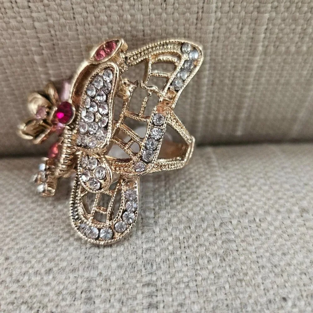 Fashion Ring Butterfly Shape Fancy Jewelry Ring Pink/Red Crystals Sz New Defect - Picture 3 of 12